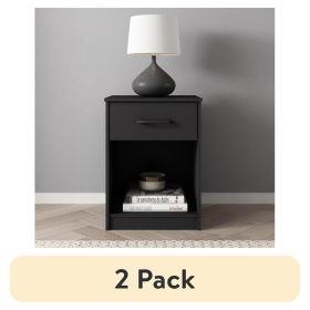 (2 pack)Ardent Nightstand with 1 Drawer, Black