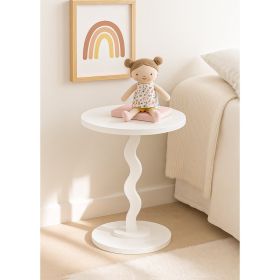Kids Wood Wavy Nightstand Side Table, Brilliant White