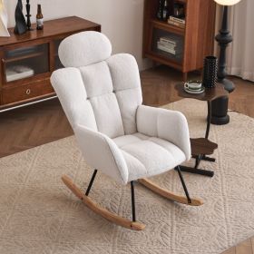Teddy Fabric Upholstered Nursery Rocking Glider Chair Modern Accent Armchair Padded Seat with High Backrest and Pillow for Living Room Bedroom