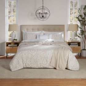 Full/Queen Comforter Set, All-Season, 5-Piece, Taupe Matelasse Ikat