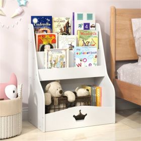 Kids 3-Tier Bookshelf & Toy Storage (White) - Open Compartment + Hidden Back Space, 24.5"x14"x31.5" Size