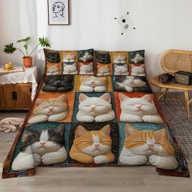 4pcs Cute Cat Cute Pet Series Beds 1 Bed Sheet 1 Fitted Bed Sheet And 2 Pillowcases Bedding, Suitable For All Seasons (Option: King-Yellow)