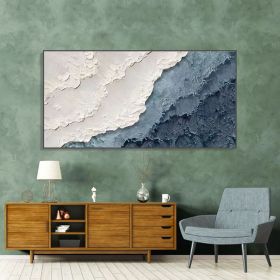 Handmade Oil Painting Textured Wall Art Blue Ocean Painting On Canvas Minimalist Sea Wave Painting Wall Art Morden Art Bedroom Wall Decor Fashion (Style: 01, size: 140x280cm)