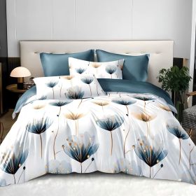 3 pieces set of blue tranquil floral duvet cover comfortable skin-friendly polyester fiber bedroom decor to help sleep (Color: Blue, size: QUEEN)