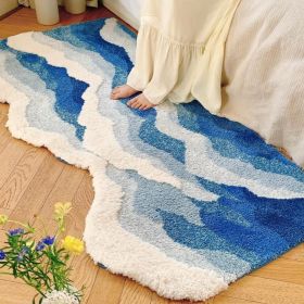 Soft Shag 3D Stereo Wave Moss Bedside Rug Cute Navy Blue Runner Rug Non Slip Washable Bathroom Rugs Bath Mats for Bedroom Bathroom Hallway Home D (size: 48x20 IN)