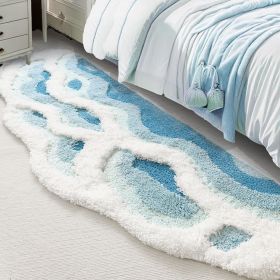 Soft Shag 3D Stereo Wave Moss Bedside Rug Cute Navy Blue Runner Rug Non Slip Washable Bathroom Rugs Bath Mats for Bedroom Bathroom Hallway Home D (size: 35x20 IN)